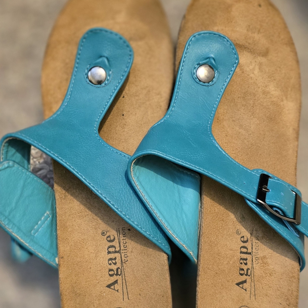 Agape Blue and Tan Sandals